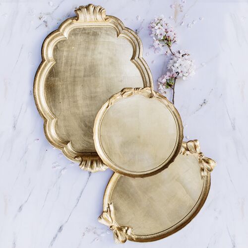 Florentine Wooden Accessories Handled Large Tray, Gold 3 Florentine Wooden Accessories Handled Large Tray, Gold