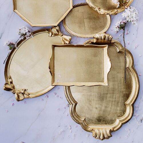 Florentine Wooden Accessories Handled Large Tray, Gold 4 Florentine Wooden Accessories Handled Large Tray, Gold