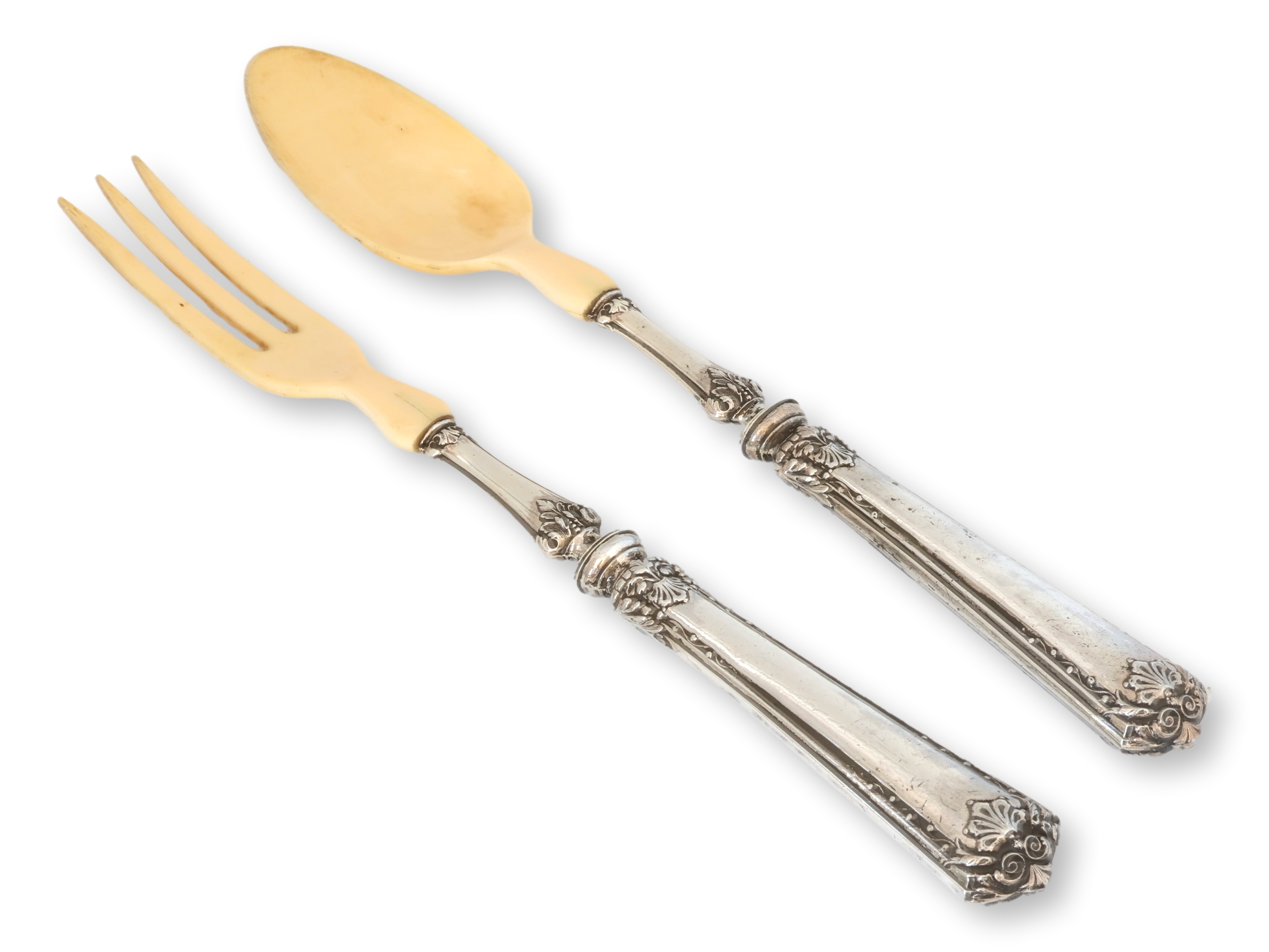 French Silver & Bakelite Salad Servers 1 French Silver & Bakelite Salad Servers