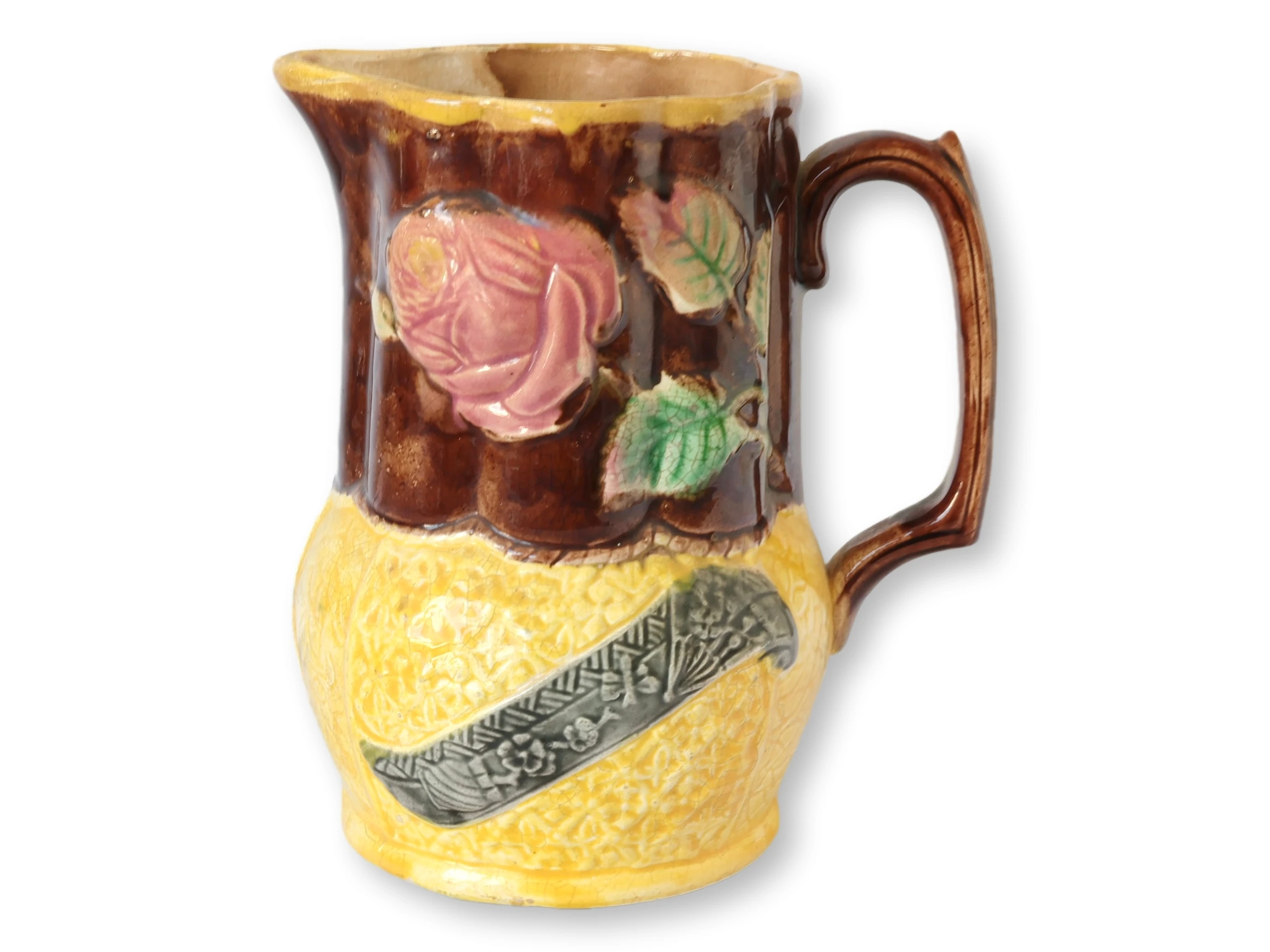 Victorian Majolica Rose & Fern Pitcher
