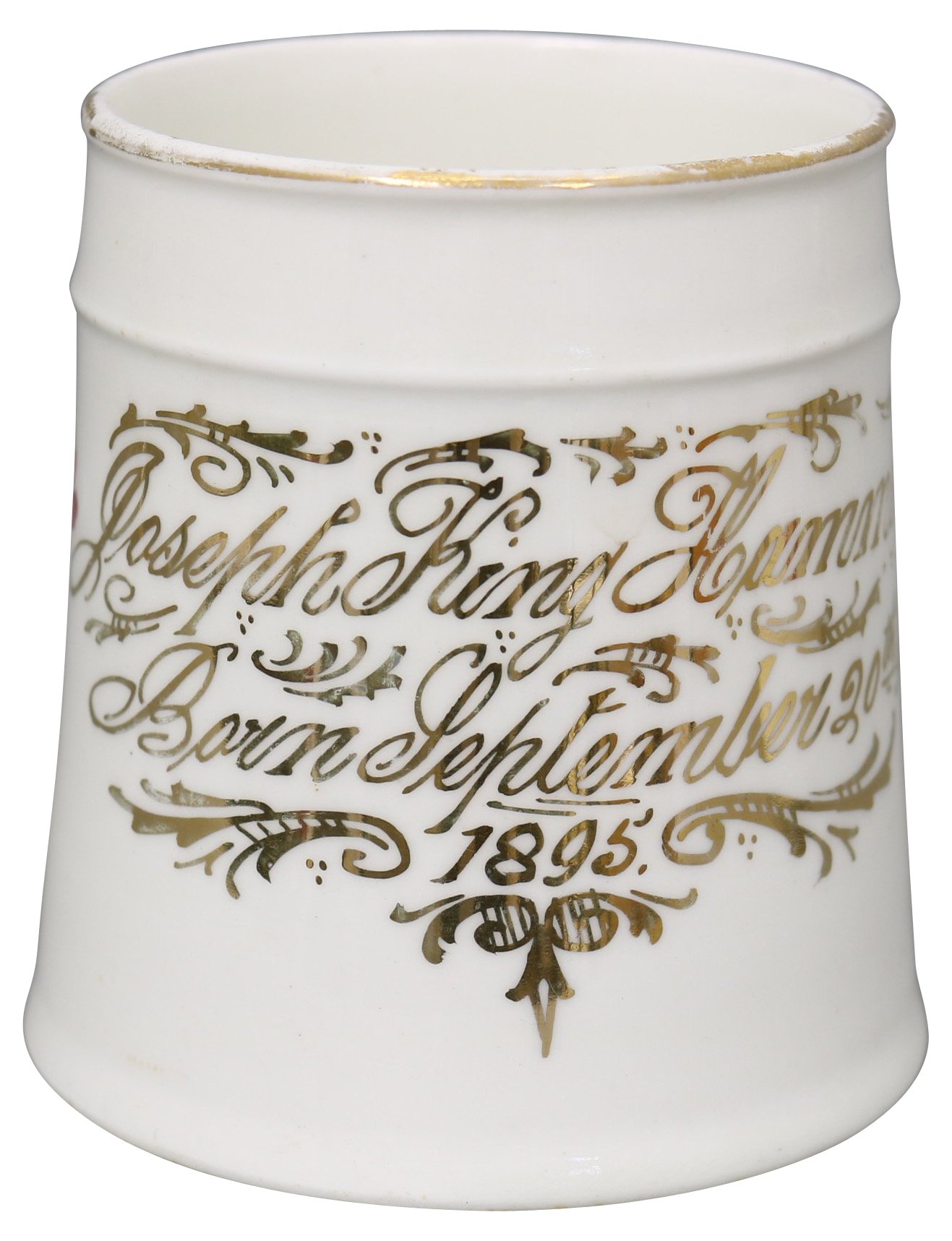 19th-C. Birth Announcement Mugs, S/2 4 19th-C. Birth Announcement Mugs, S/2