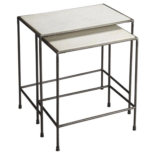 Asst. of 2 Rachel Nesting Tables, Pewter/Ivory Marble