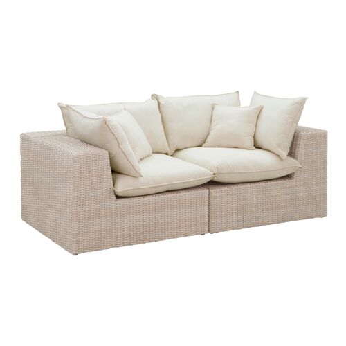 Makenna Wicker Outdoor Modular Loveseat, Natural/Cream 1 Makenna Wicker Outdoor Modular Loveseat, Natural/Cream