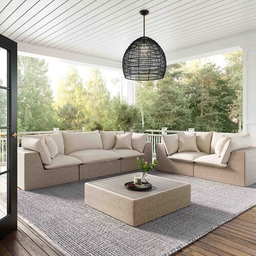 Makenna Wicker Outdoor Modular Loveseat, Natural/Cream 2 Makenna Wicker Outdoor Modular Loveseat, Natural/Cream