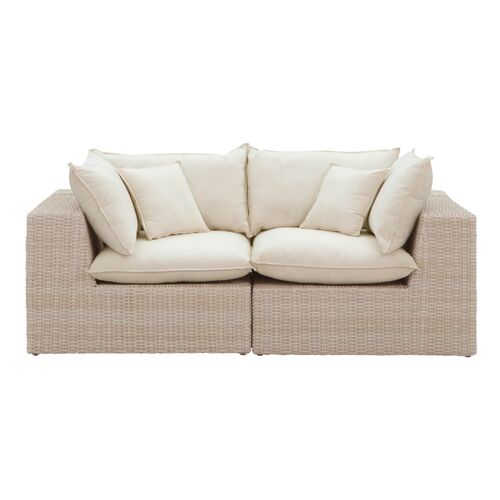Makenna Wicker Outdoor Modular Loveseat, Natural/Cream 3 Makenna Wicker Outdoor Modular Loveseat, Natural/Cream