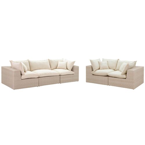 Makenna Wicker Outdoor Modular Loveseat, Natural/Cream 4 Makenna Wicker Outdoor Modular Loveseat, Natural/Cream