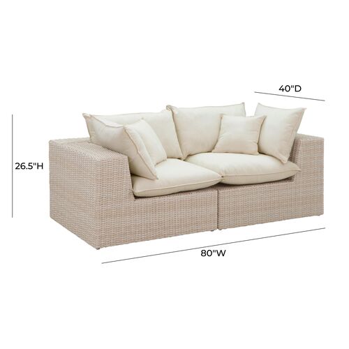 Makenna Wicker Outdoor Modular Loveseat, Natural/Cream 5 Makenna Wicker Outdoor Modular Loveseat, Natural/Cream