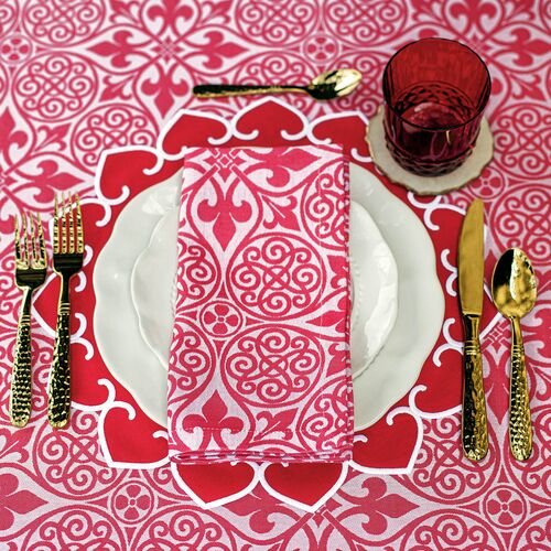 Damask Cotton Runner, Red 4 Damask Cotton Runner, Red