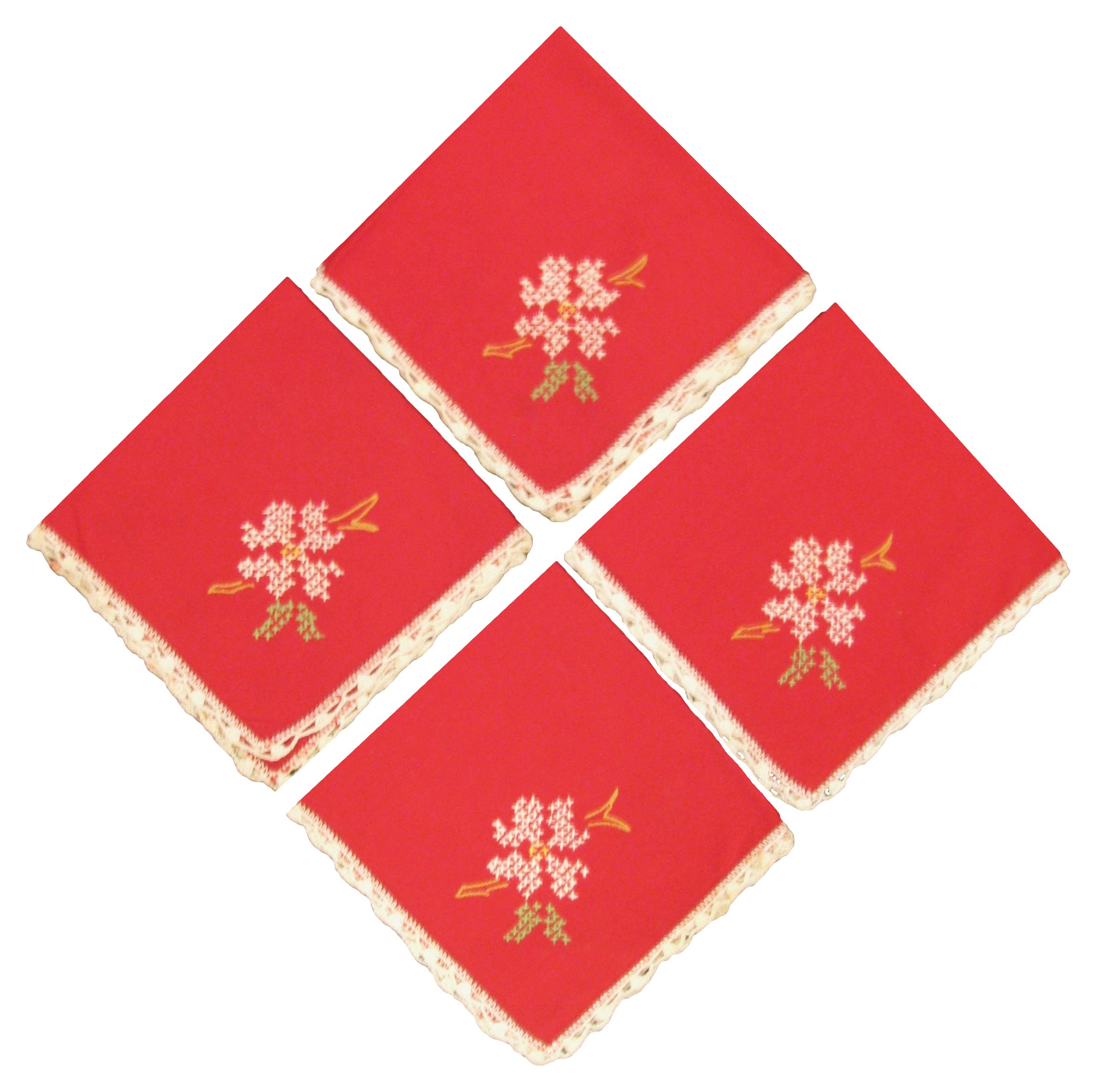 Red Cross-Stitch Napkins, S/4