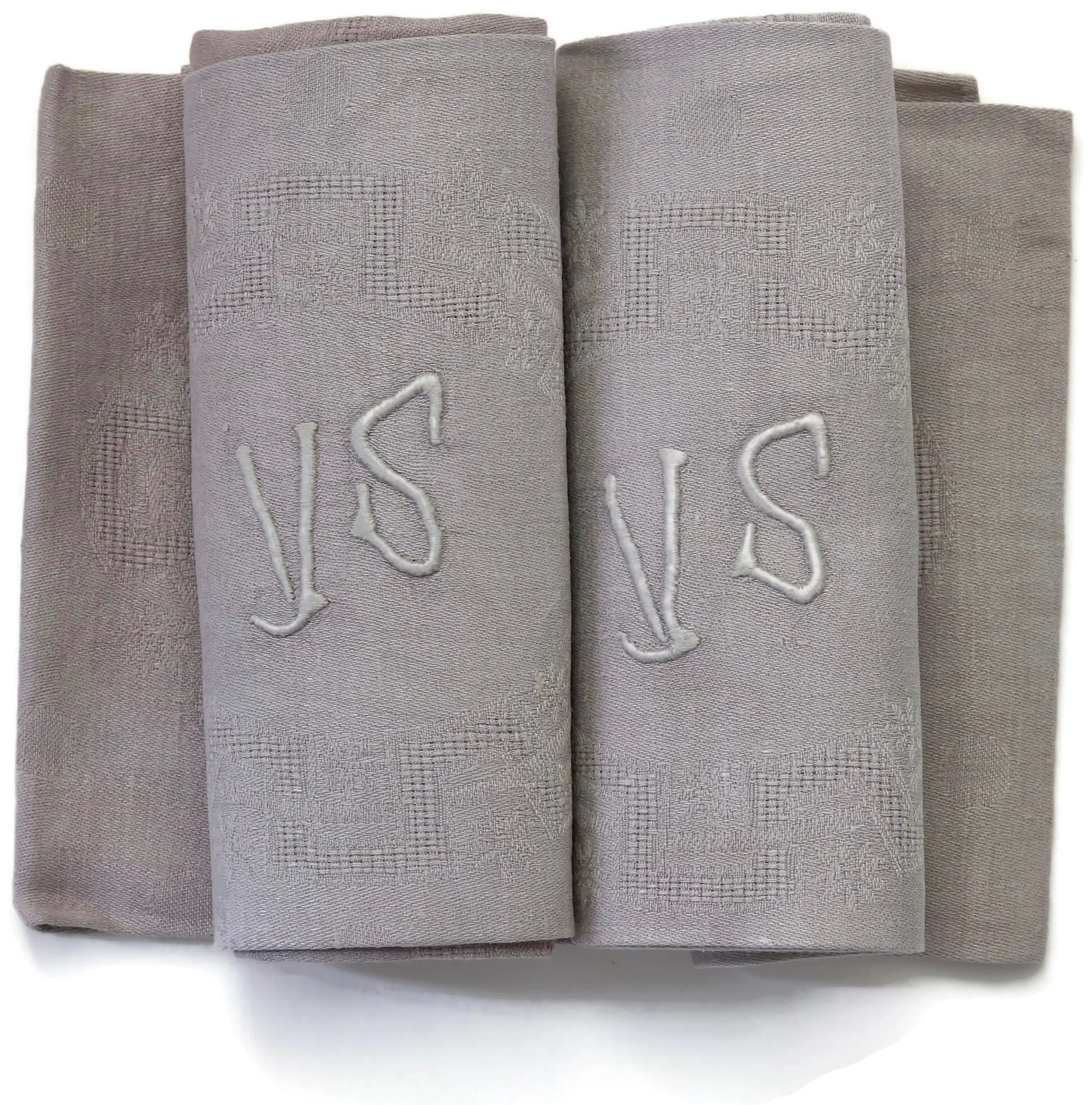 1920s French Linen "VS" Napkins, S/10