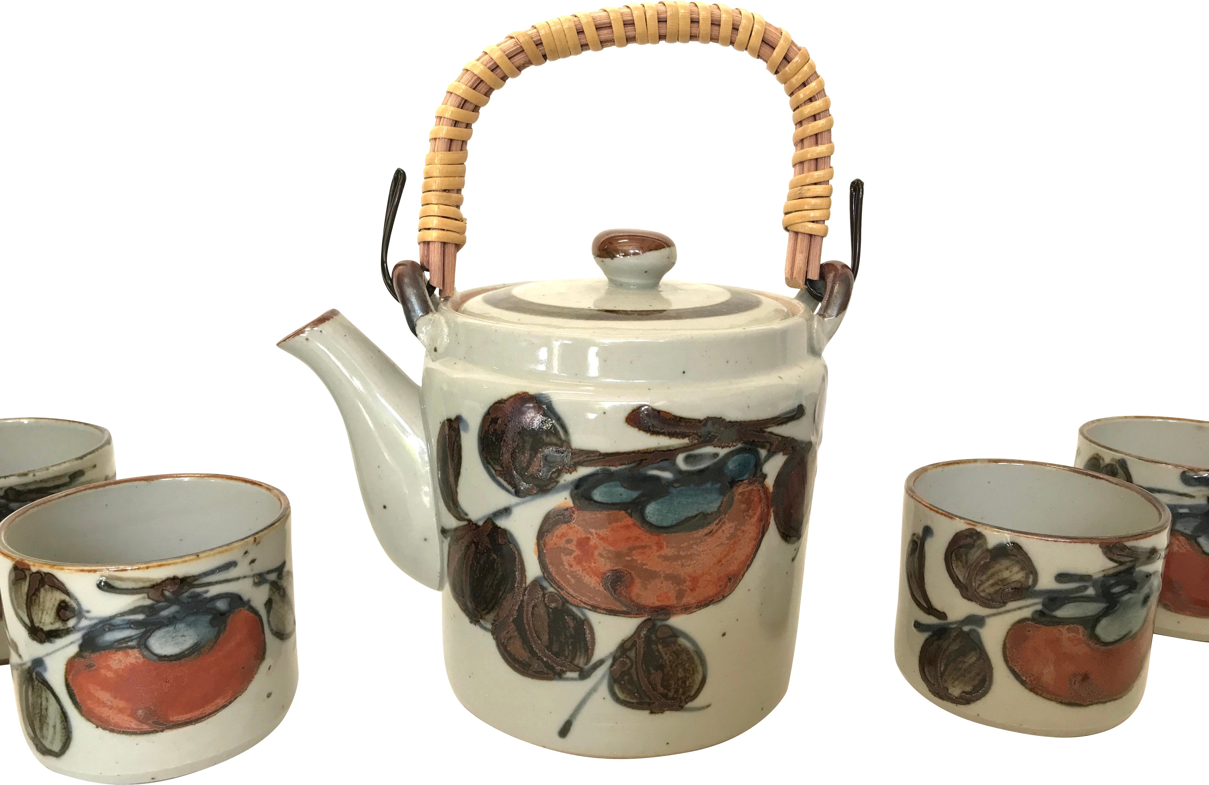 1970s Hand-Thrown Stoneware Tea Set, S/7 3 1970s Hand-Thrown Stoneware Tea Set, S/7