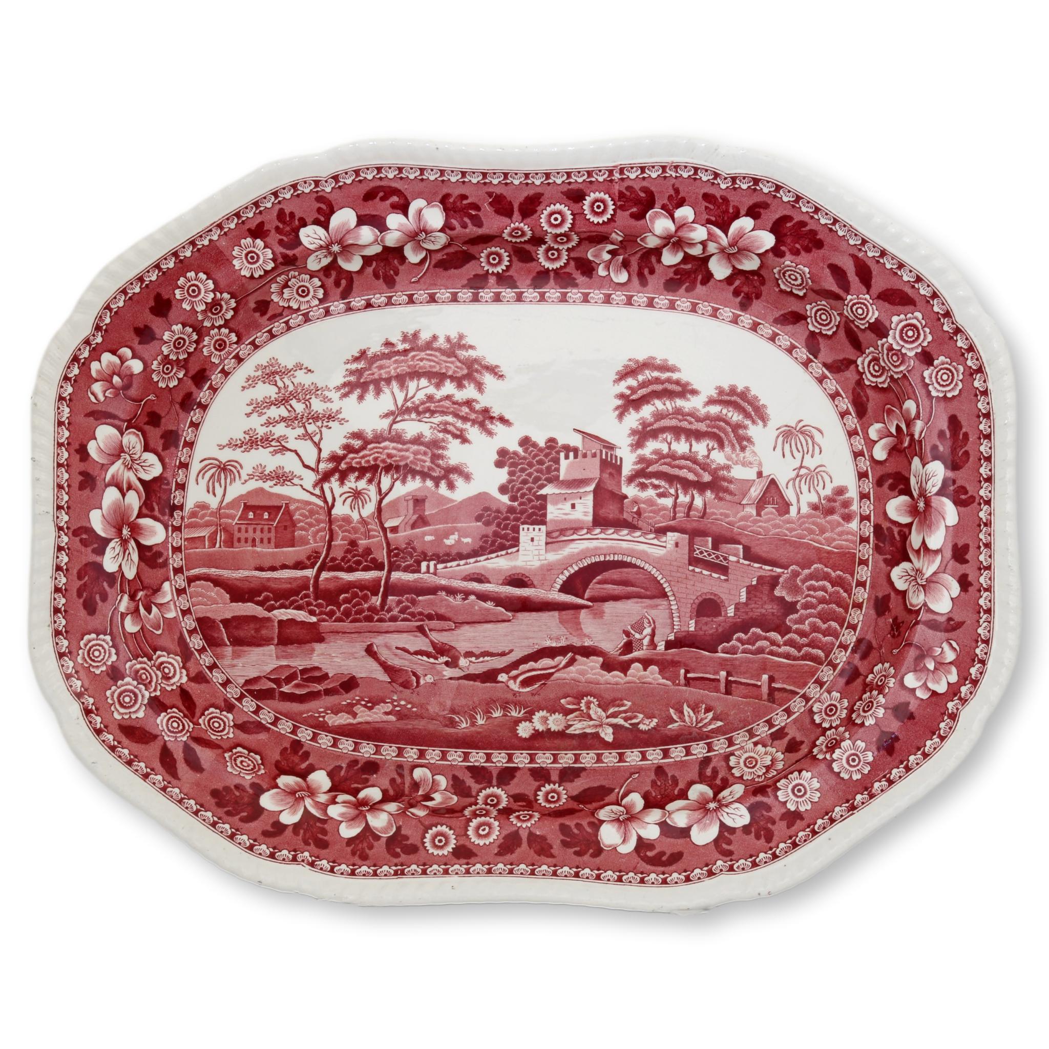Red Spode Tower Pattern Turkey Platter 1 Red Spode Tower Pattern Turkey Platter