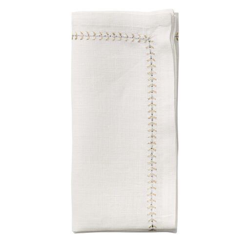 S/4 Herringbone Napkins, White, Gold & Silver 1 S/4 Herringbone Napkins, White, Gold & Silver