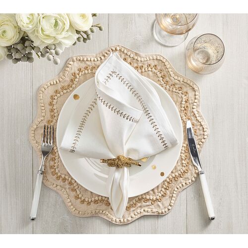 S/4 Herringbone Napkins, White, Gold & Silver 10 S/4 Herringbone Napkins, White, Gold & Silver