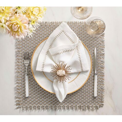 S/4 Herringbone Napkins, White, Gold & Silver 12 S/4 Herringbone Napkins, White, Gold & Silver