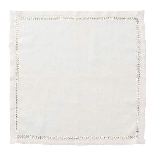 S/4 Herringbone Napkins, White, Gold & Silver 2 S/4 Herringbone Napkins, White, Gold & Silver