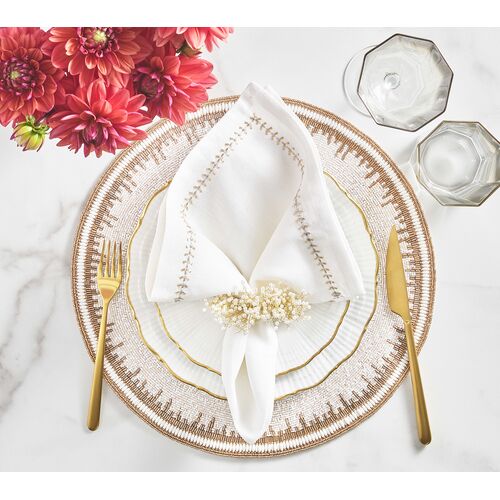 S/4 Herringbone Napkins, White, Gold & Silver 3 S/4 Herringbone Napkins, White, Gold & Silver