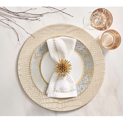 S/4 Herringbone Napkins, White, Gold & Silver 4 S/4 Herringbone Napkins, White, Gold & Silver