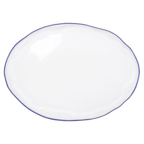 Aurora Edge Large Oval Platter, White/Colbalt