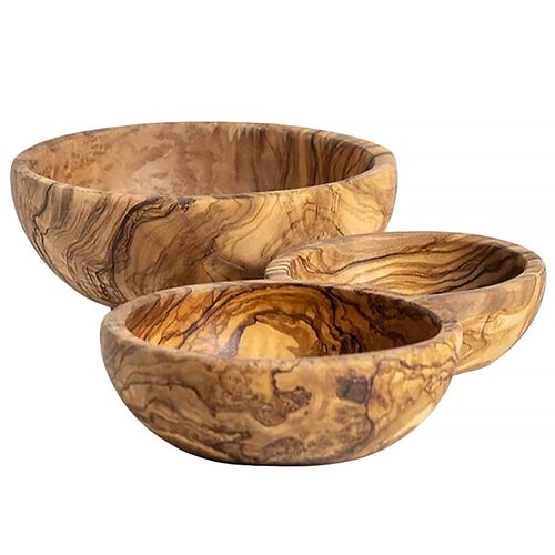 Gharyan Stoneware, S/3 Olive Wood Nesting Bowls 1 Gharyan Stoneware, S/3 Olive Wood Nesting Bowls