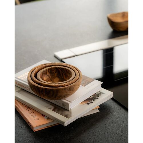 Gharyan Stoneware, S/3 Olive Wood Nesting Bowls 2 Gharyan Stoneware, S/3 Olive Wood Nesting Bowls