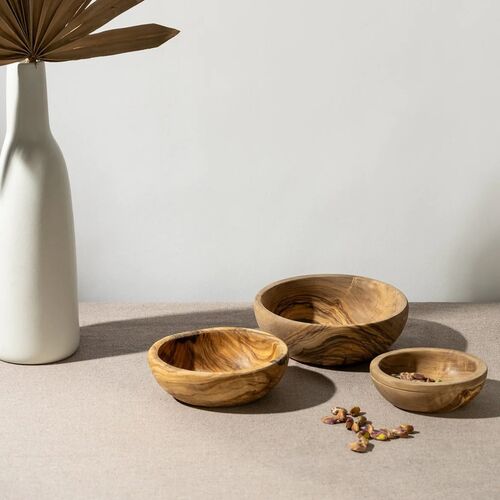 Gharyan Stoneware, S/3 Olive Wood Nesting Bowls 3 Gharyan Stoneware, S/3 Olive Wood Nesting Bowls