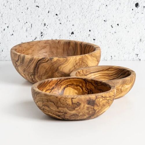 Gharyan Stoneware, S/3 Olive Wood Nesting Bowls 4 Gharyan Stoneware, S/3 Olive Wood Nesting Bowls