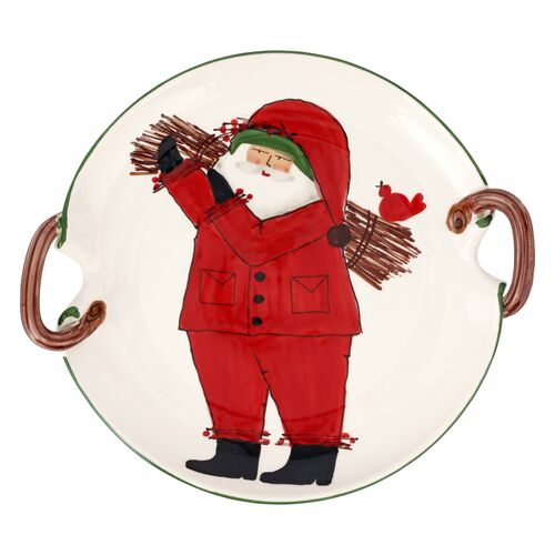Old St. Nick Handled Round Platter with Sticks, Red