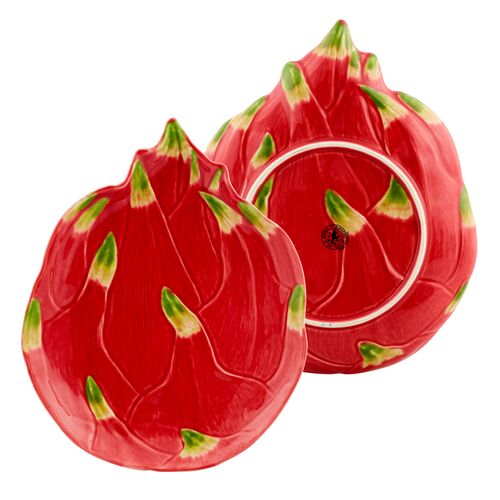 S/4 Tropical Fruits Pitaya Dessert Plates, Multi 4 S/4 Tropical Fruits Pitaya Dessert Plates, Multi