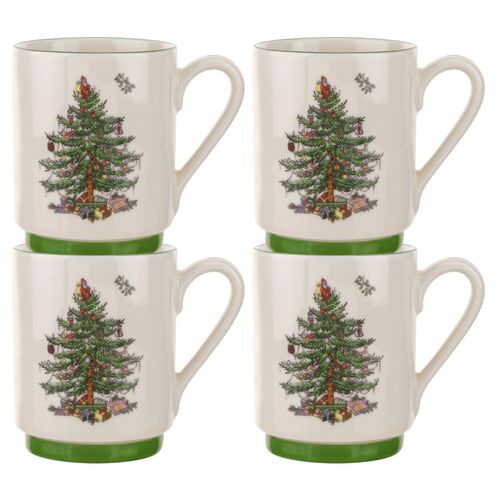 Spode Christmas Tree Set of 4 Stacking Mugs 1 Spode Christmas Tree Set of 4 Stacking Mugs