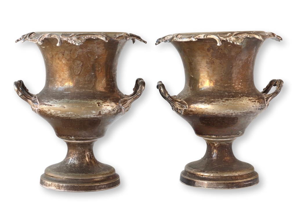 Antique Champagne Buckets w/Crest, Pair 1 Antique Champagne Buckets w/Crest, Pair