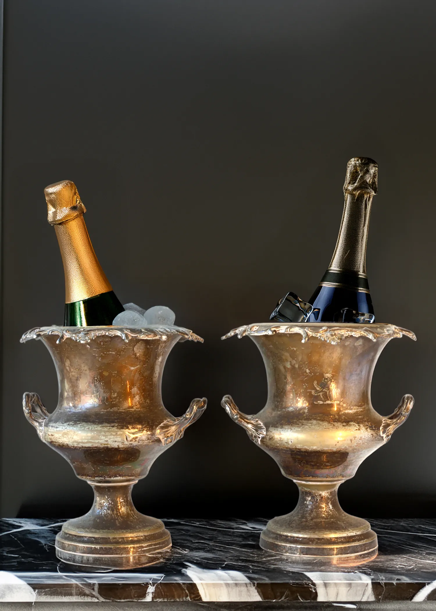 Antique Champagne Buckets w/Crest, Pair 2 Antique Champagne Buckets w/Crest, Pair