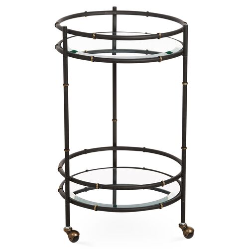 Bamboo Mirrored Bar Cart, Black/Gold