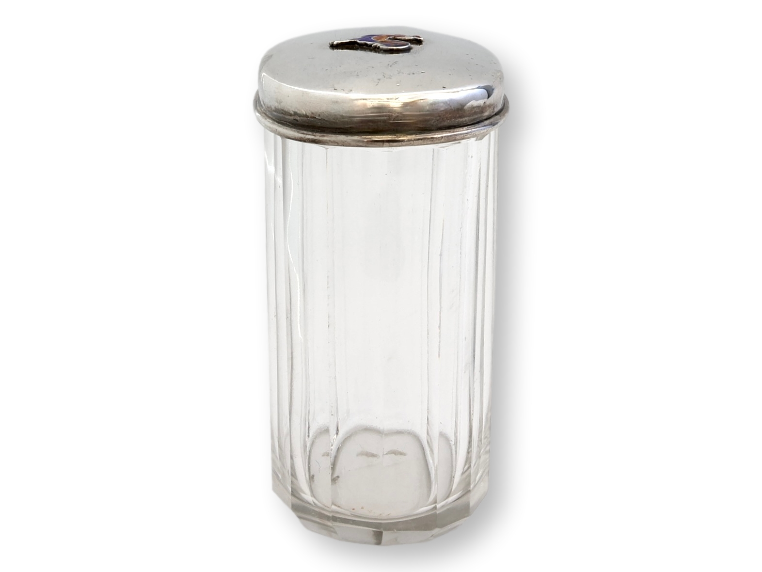 Crystal Jar, Sterling/Enamel Rooster Lid 1 Crystal Jar, Sterling/Enamel Rooster Lid