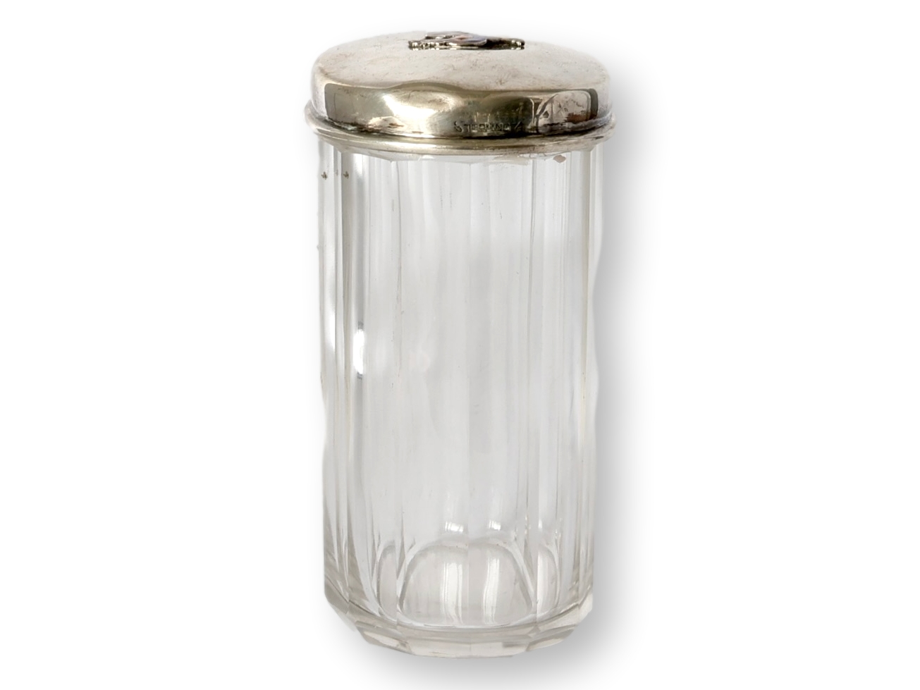 Crystal Jar, Sterling/Enamel Rooster Lid 2 Crystal Jar, Sterling/Enamel Rooster Lid