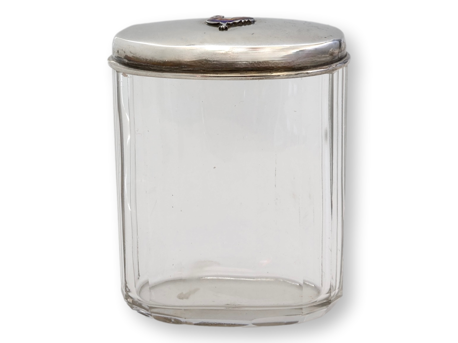 Crystal Jar, Sterling/Enamel Rooster Lid 5 Crystal Jar, Sterling/Enamel Rooster Lid