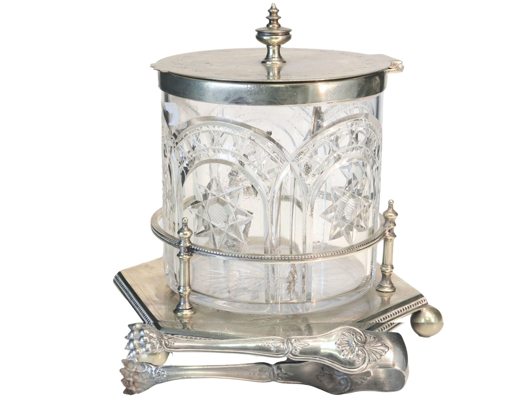 1920s English Crystal Ice Bucket w/Tongs 1 1920s English Crystal Ice Bucket w/Tongs