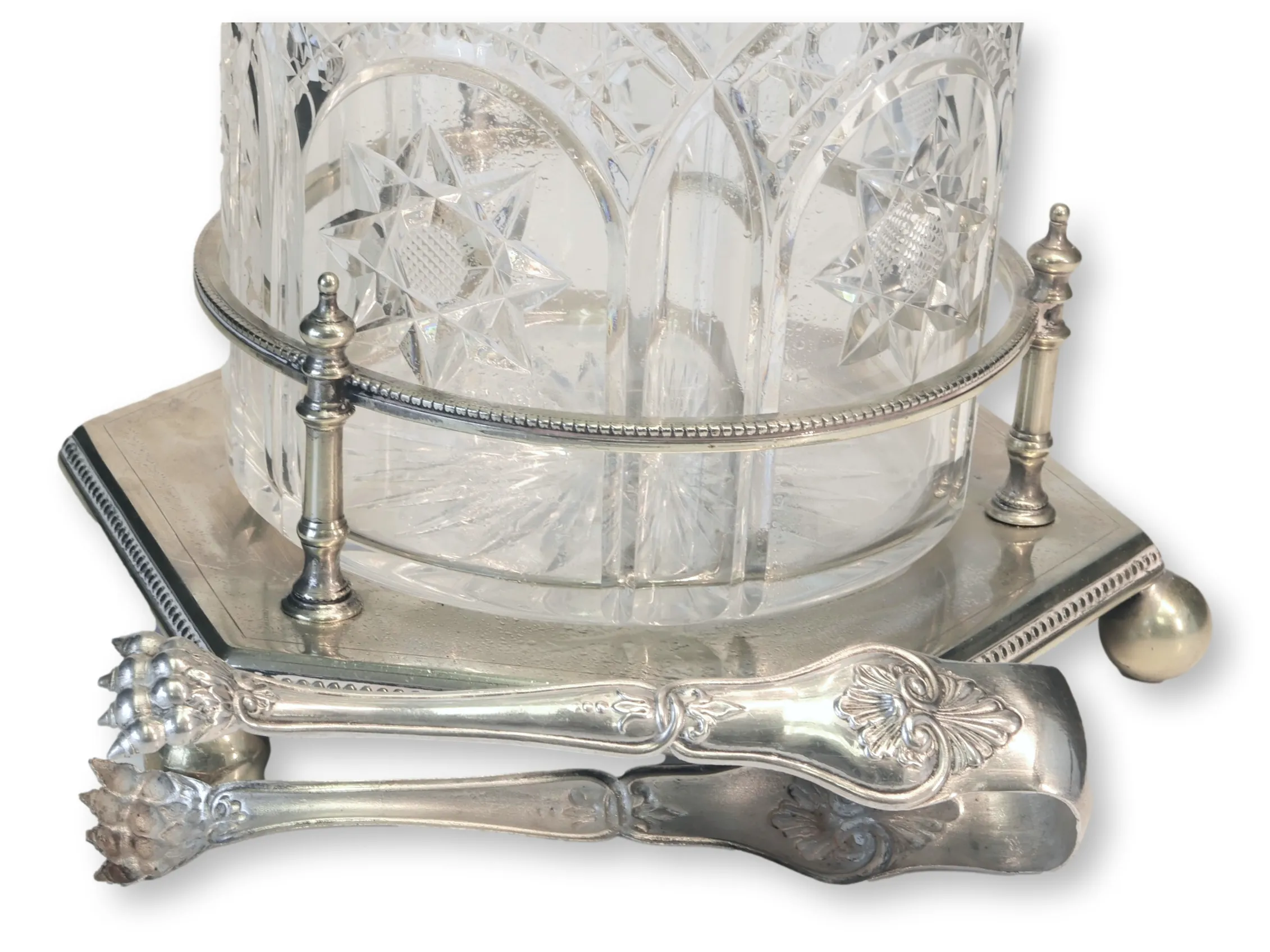 1920s English Crystal Ice Bucket w/Tongs 4 1920s English Crystal Ice Bucket w/Tongs