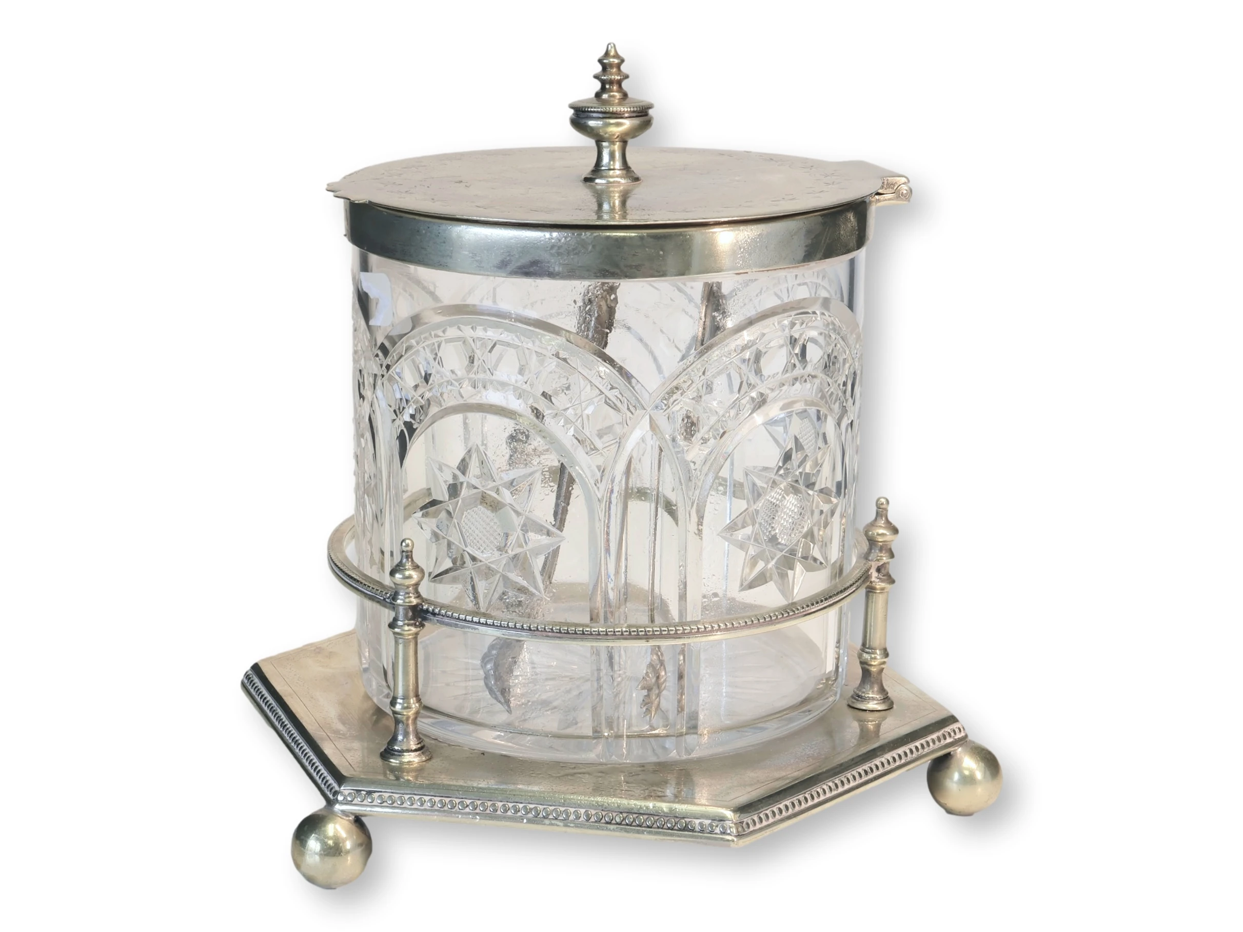 1920s English Crystal Ice Bucket w/Tongs 6 1920s English Crystal Ice Bucket w/Tongs