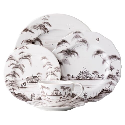 S/5 Country Estate Place Setting, White/Black