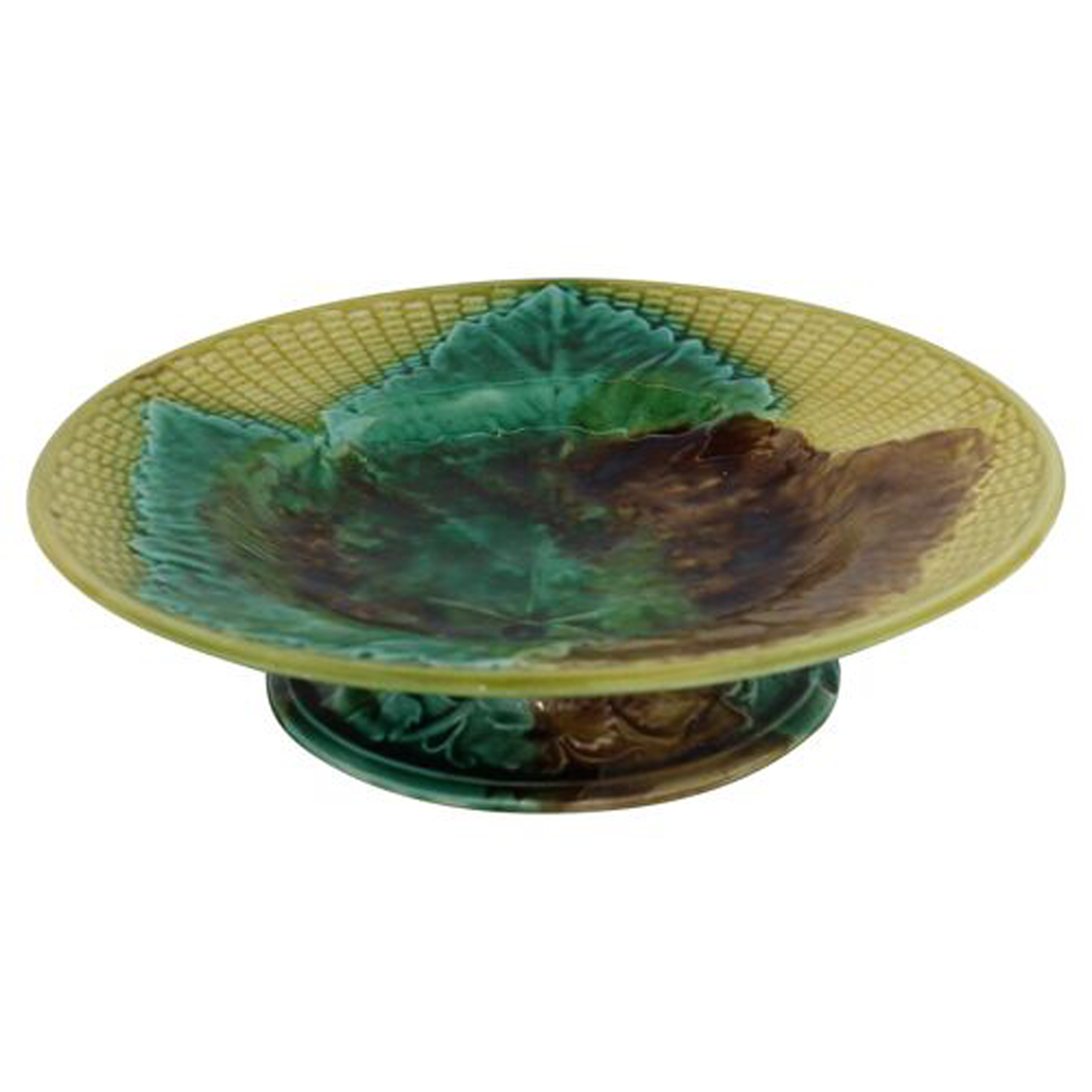 Antique English Majolica Leaf Cake Plate
