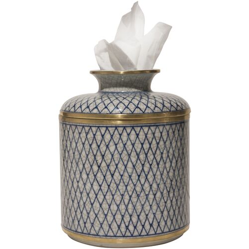 Axel Leaf Tissue Box, Blue/White 2 Axel Leaf Tissue Box, Blue/White