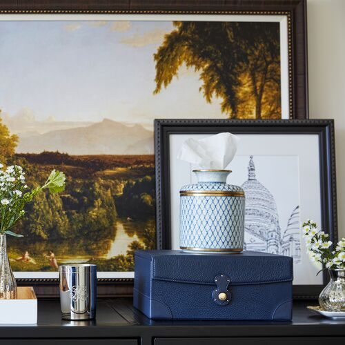 Axel Leaf Tissue Box, Blue/White 3 Axel Leaf Tissue Box, Blue/White