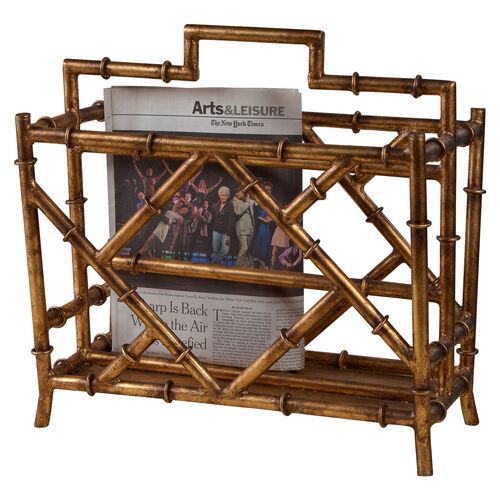 18" Bamboo-Style Magazine Rack, Gold