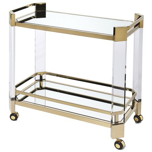 Mason Acrylic Serving Cart, Polished Gold