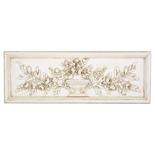 34" Relief Rose Urn, Antiqued Stone