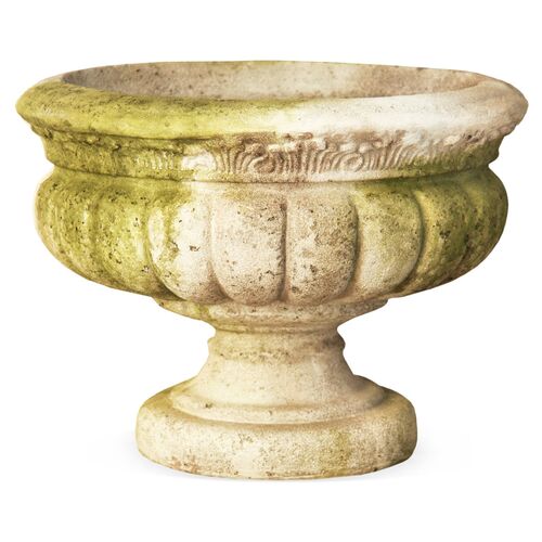 16" Windy Sand Fluted Urn, White Moss