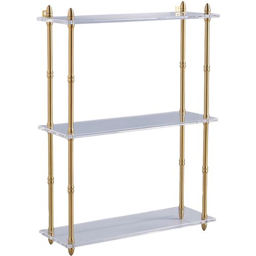 Carmel Lucite Wide Wall Shelf, Brass