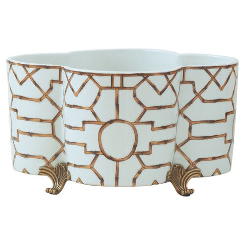 Baldwin Scalamandre Planter, White/Gold 1 Baldwin Scalamandre Planter, White/Gold