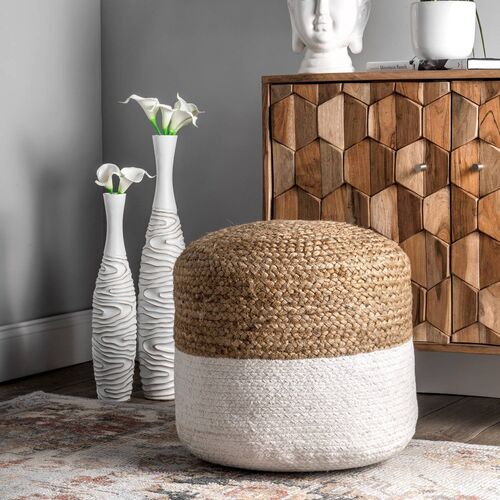 Janus Braided Pouf, Beige 2 Janus Braided Pouf, Beige